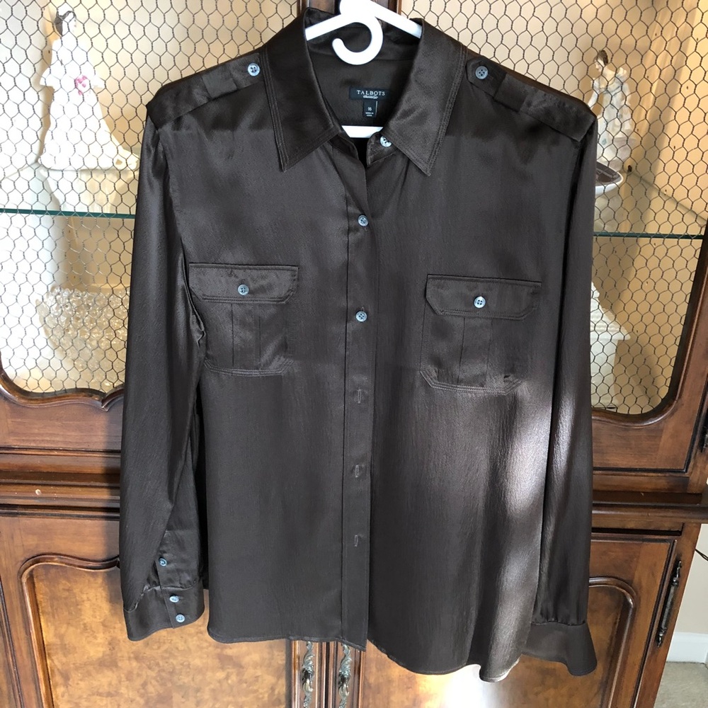 Talbots Dark Brown Satin Blouse